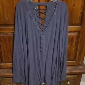 Lace-Up Long Sleeve Top in Dark Gray